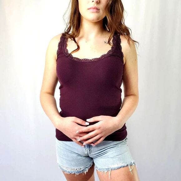Loft Maroon Ribbed Tank Top - XS - Picture 3 of 7